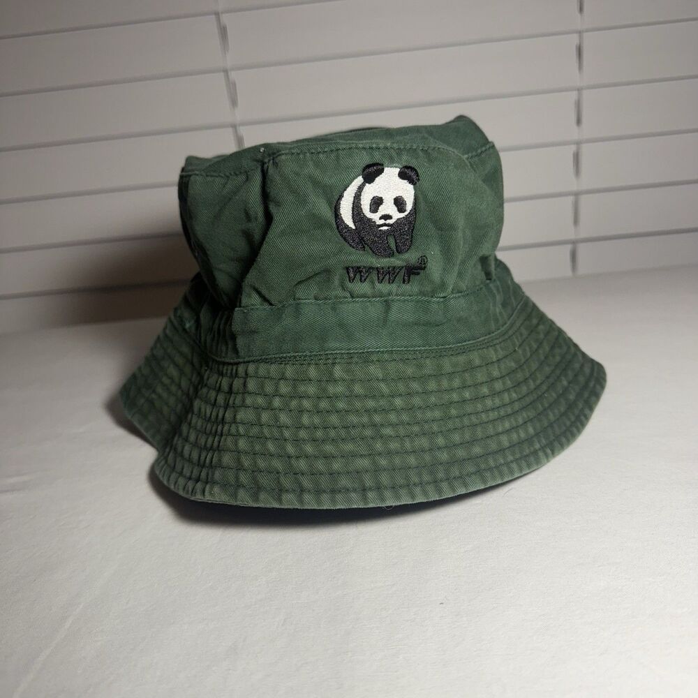 WWF Bucket Hat Cap World Wildlife Fund Green Embroidered Panda Logo Adult Y2k